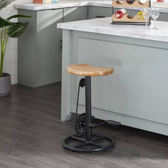 Brown Mango Wood Industrial Counter Stool 25" x 17" x 17"